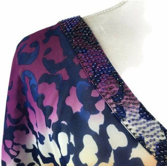 Lane Bryant ombre multi  colored beaded vee neck batwing sheer top SZ 22/24 - Picture 6 of 12